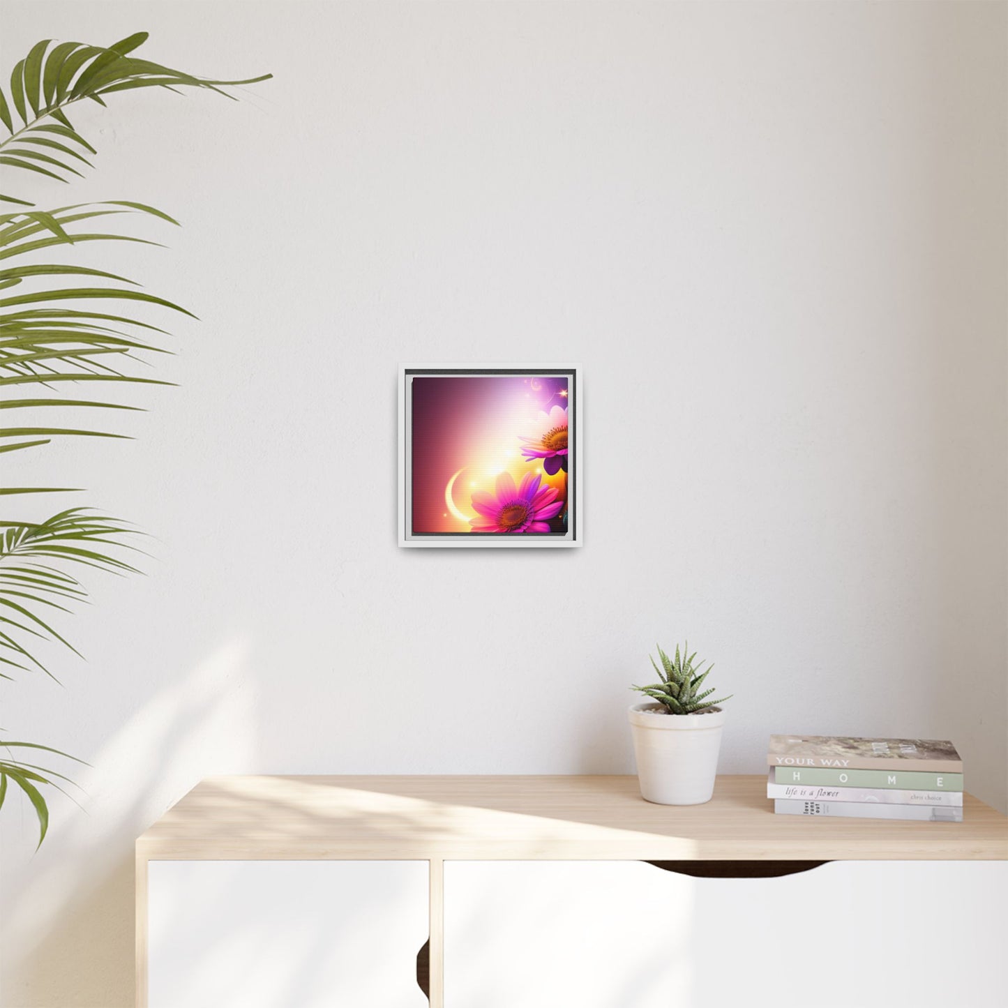 Framed Floral Canvas Art — Pink Daisies Sunset Wall Print
