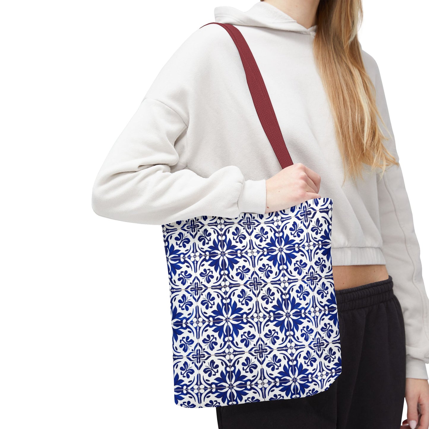 Blue Moroccan Tile Tote Bag - All-Over Print Patterned Market Tote