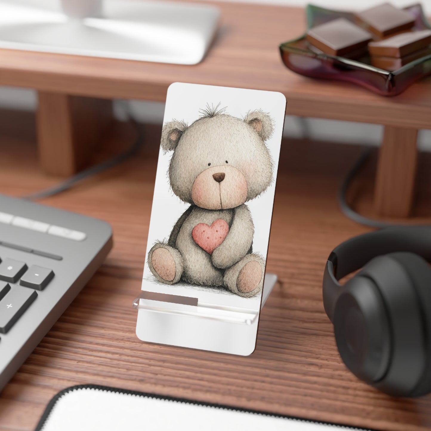 Teddy Bear Heart Phone Stand — Cute Mobile Display Stand for Smartphones