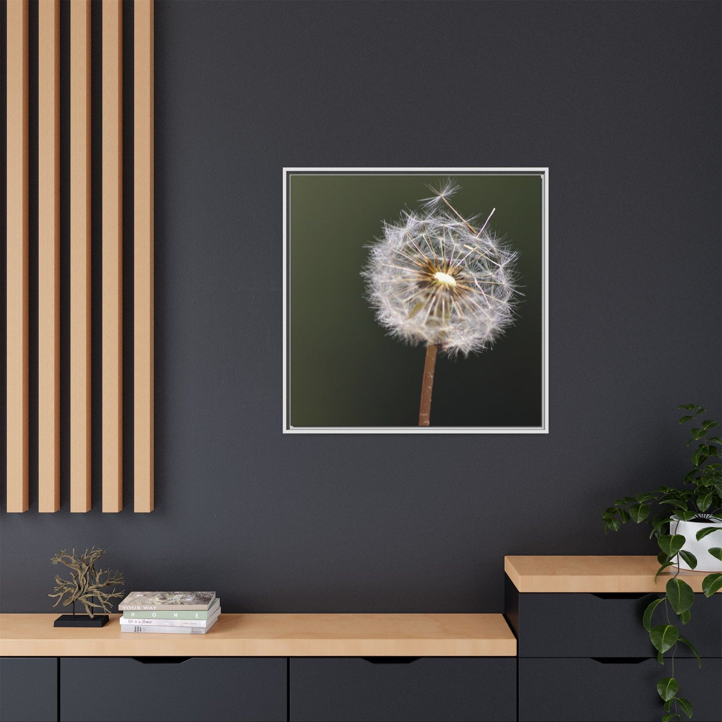 Framed Dandelion Canvas Print — Matte Botanical Wall Art