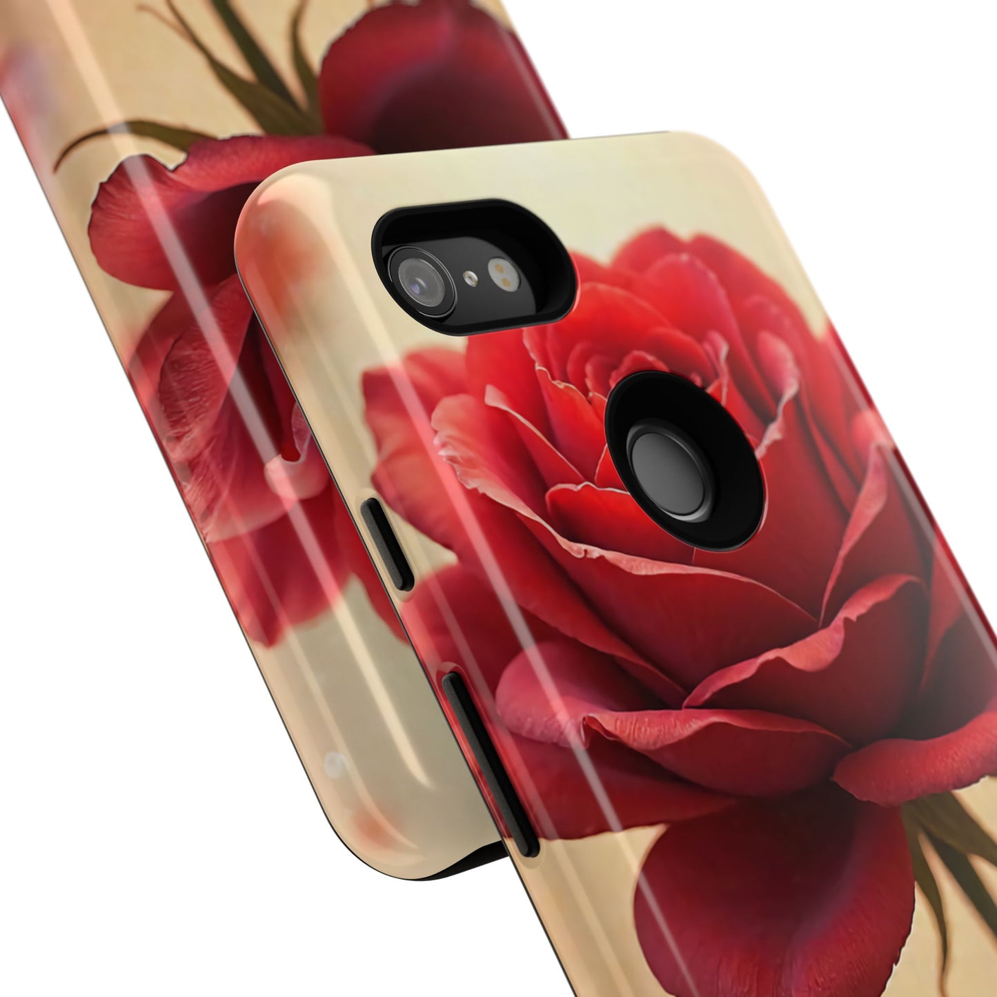 Floral Phone Case with Red Rose Design, Tough Phone Cover, Flower Print, Gift for Her, Stylish Accessory, Floral Aesthetic