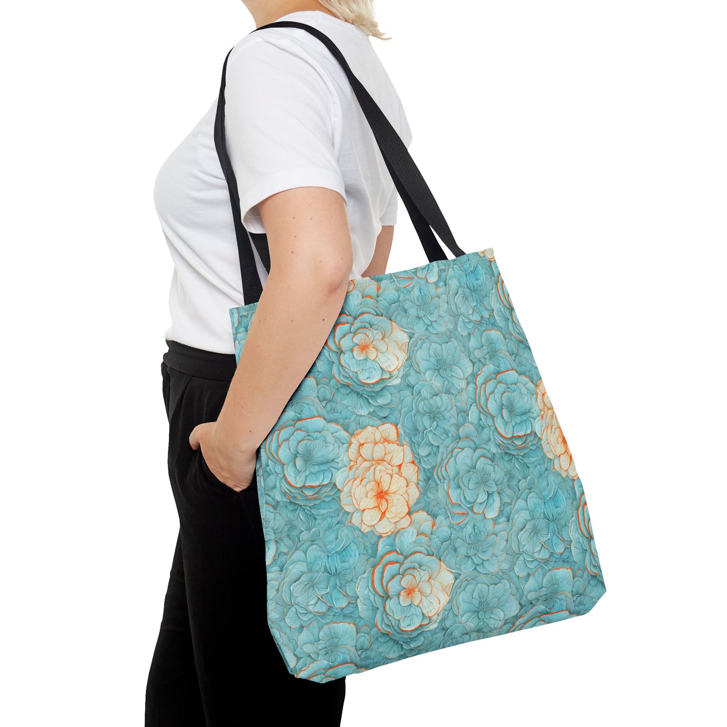 Floral Watercolor Tote Bag — Teal Succulent Pattern