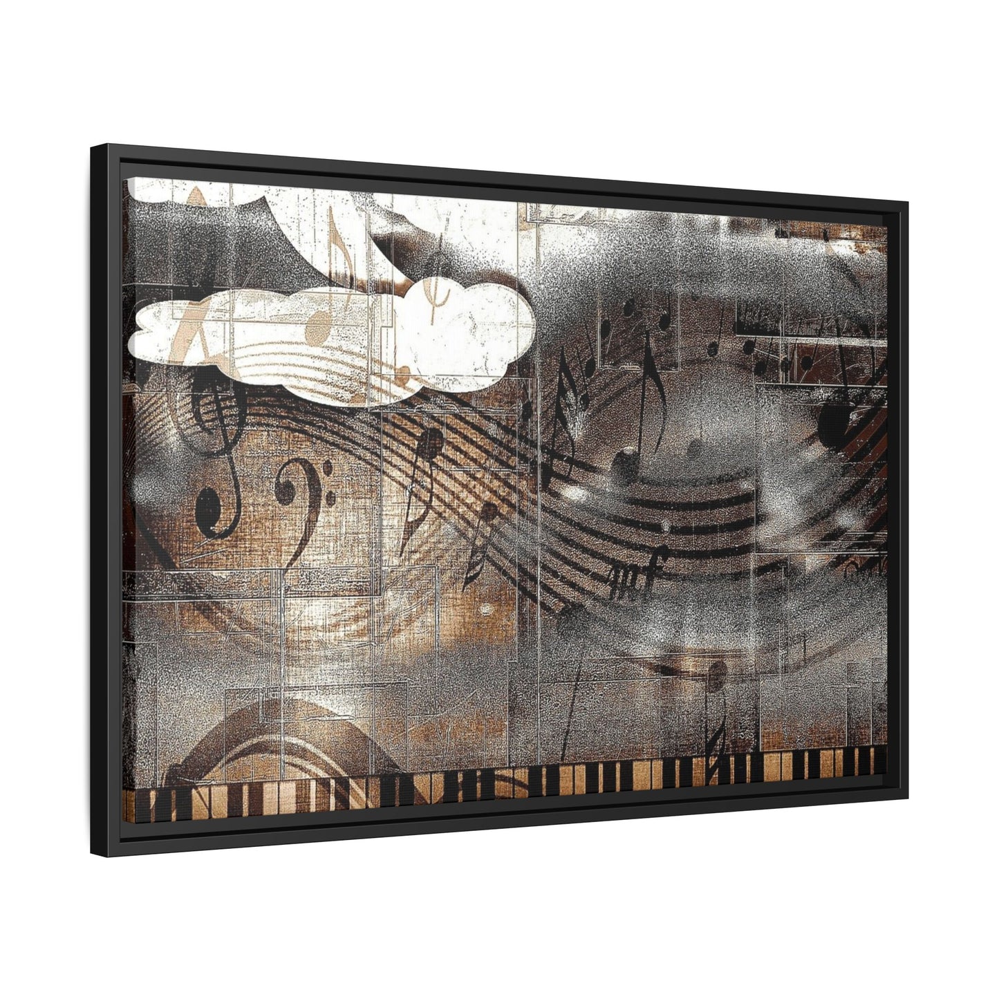 Framed Music Notes Canvas Print — Abstract Vintage Piano & Sheet Music Wall Art
