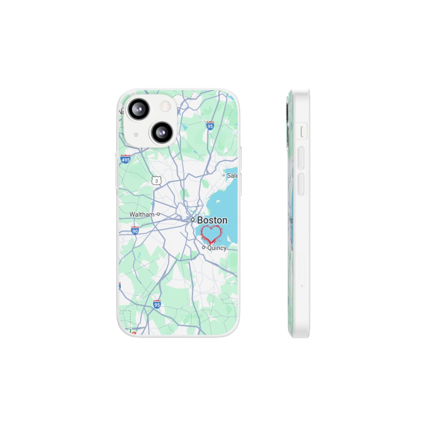 Boston Map Flexi Case for iPhone, Custom Location Phone Case, Unique Gift, Boston Heart Design, Travel Lover Accessory