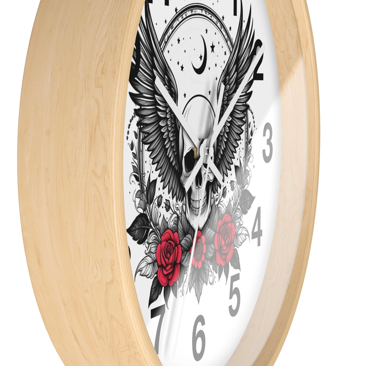 Winged Skull with Roses Wall Clock | Gothic Skull Clock