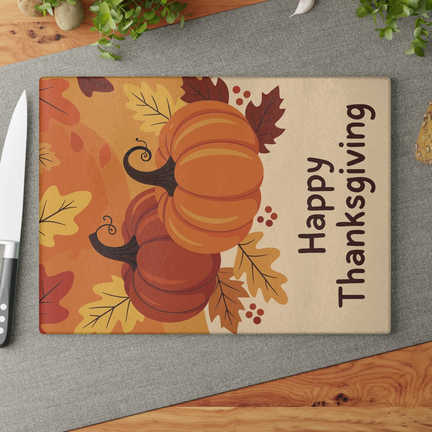 Happy Thanksgiving Pumpkin Glass Cutting Board