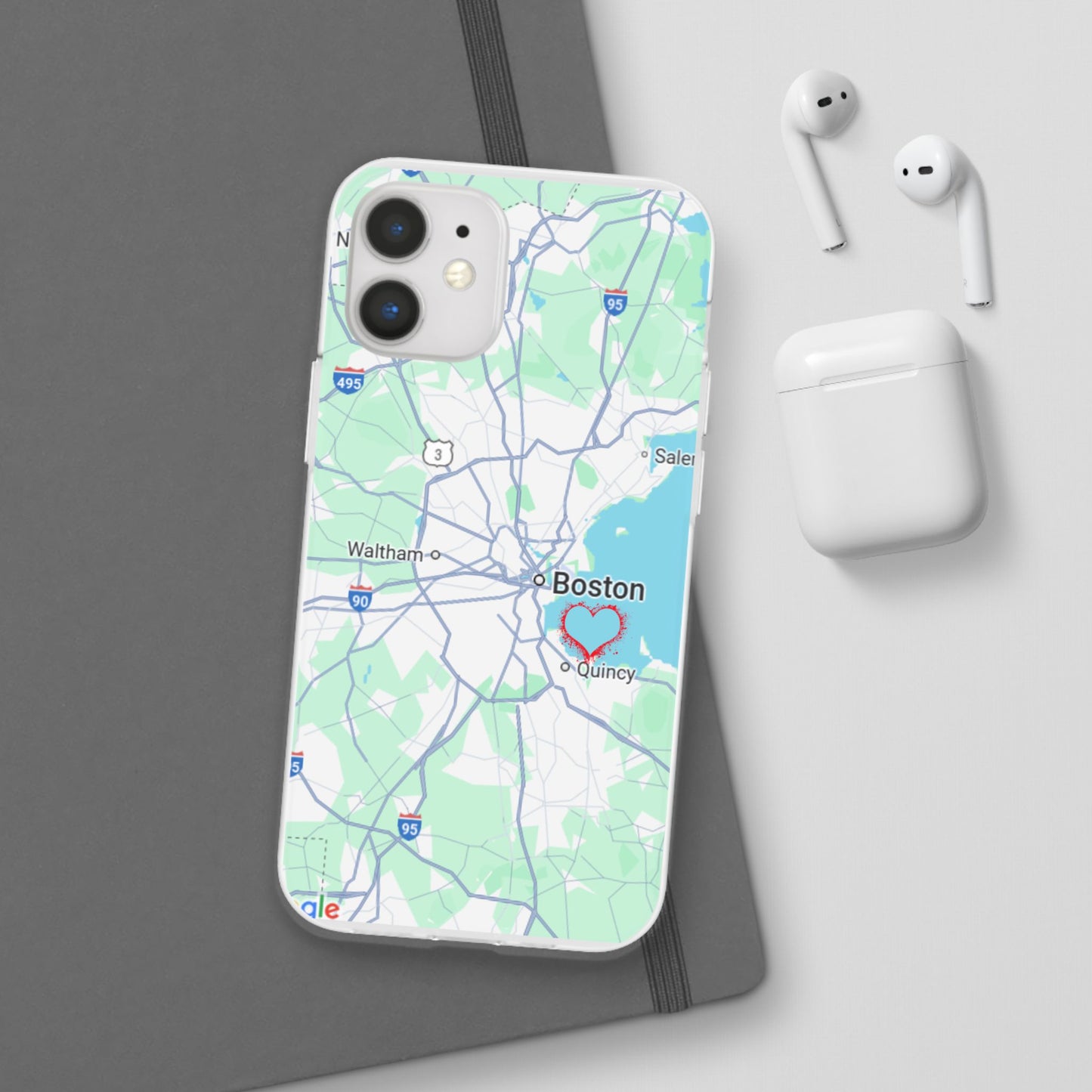 Boston Map Flexi Case for iPhone, Custom Location Phone Case, Unique Gift, Boston Heart Design, Travel Lover Accessory