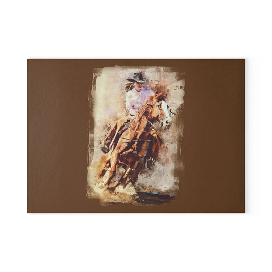 Rustic Horseback Riding Glass Cutting Board