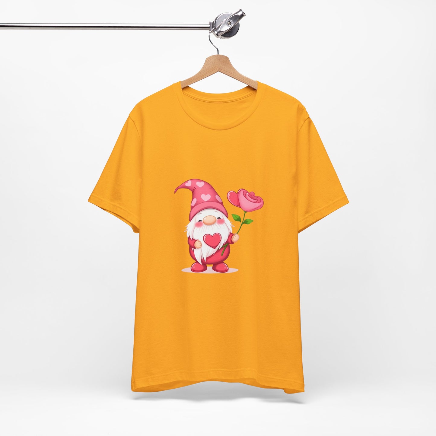 Valentine Gnome T‑Shirt — Cute Pink Gnome Holding Rose Tee