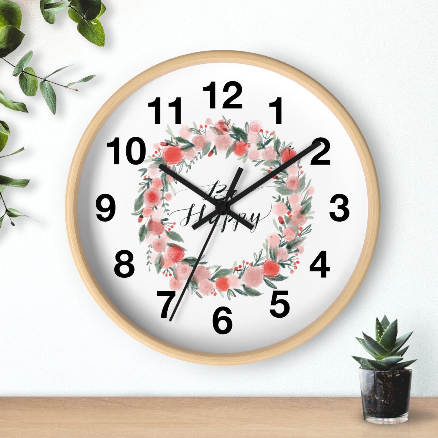 Floral Motivational Wall Clock | Home Decor | Gift for Her | Positive Quote Decor | Pink Wreath Design | Living Room Decor