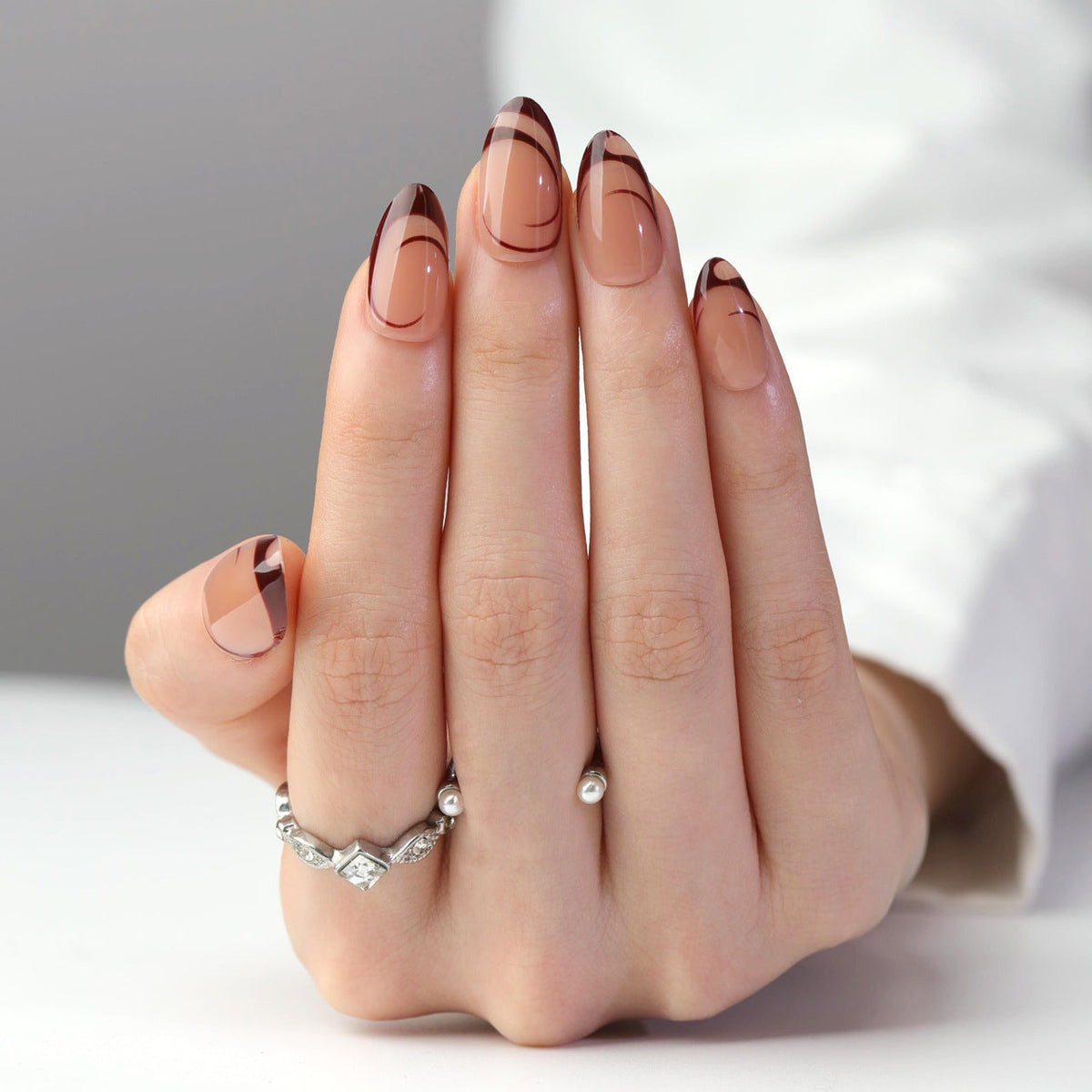 French Minimalist Nude Pink Almond Short Press On Nails
