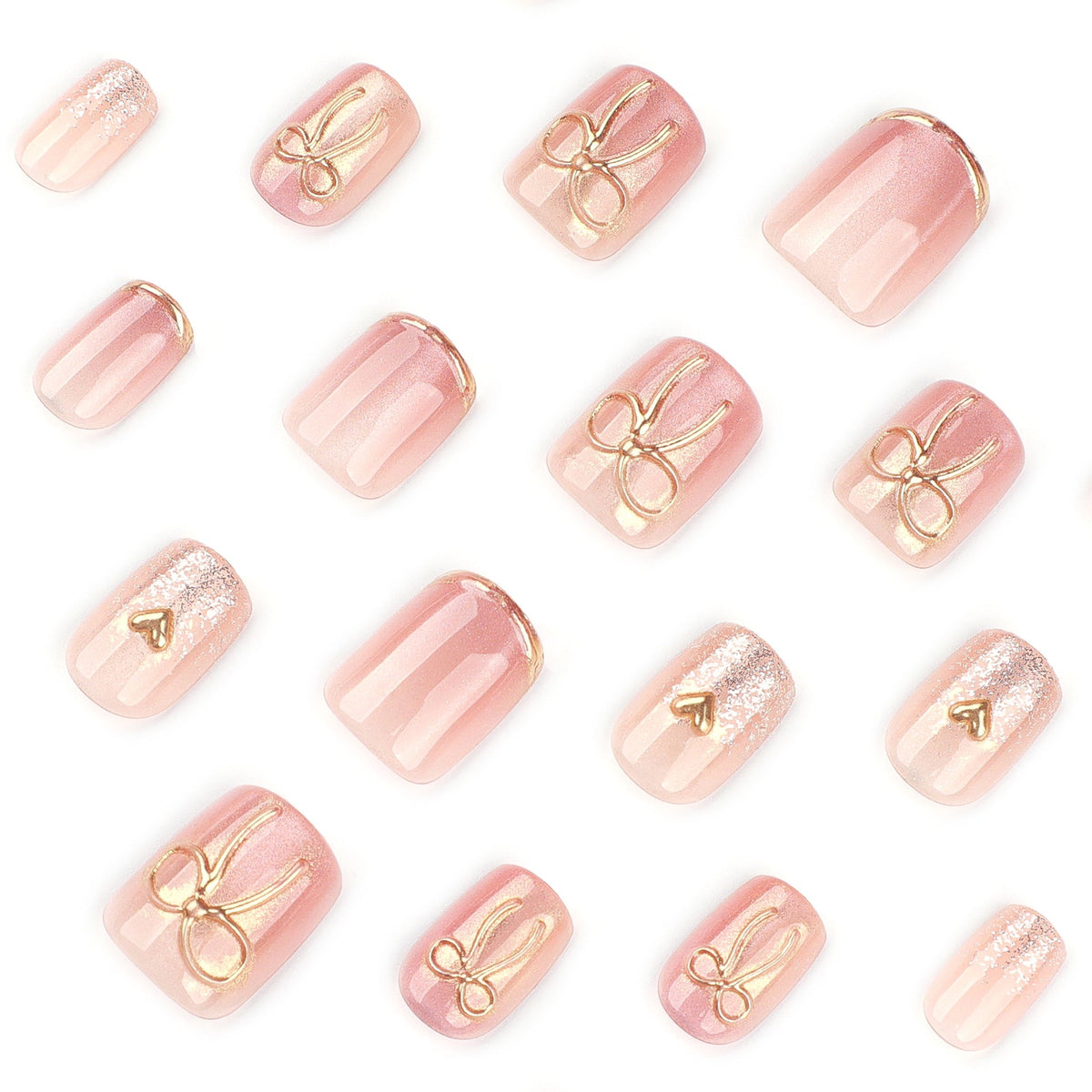 Soft Pink Bow and Heart Glitter Nails – Image 3