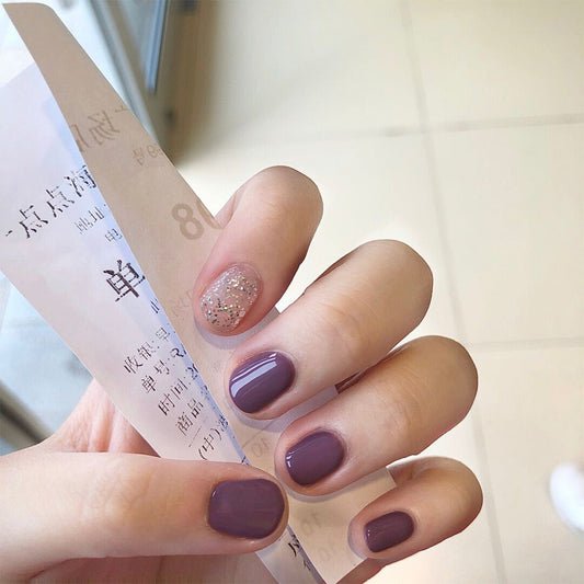 Rattan Purple Glitter Short Wear Nail Finished Fake Nail Nail Patch Nail Patch Waterproof Removable Nail Patch – Image 2