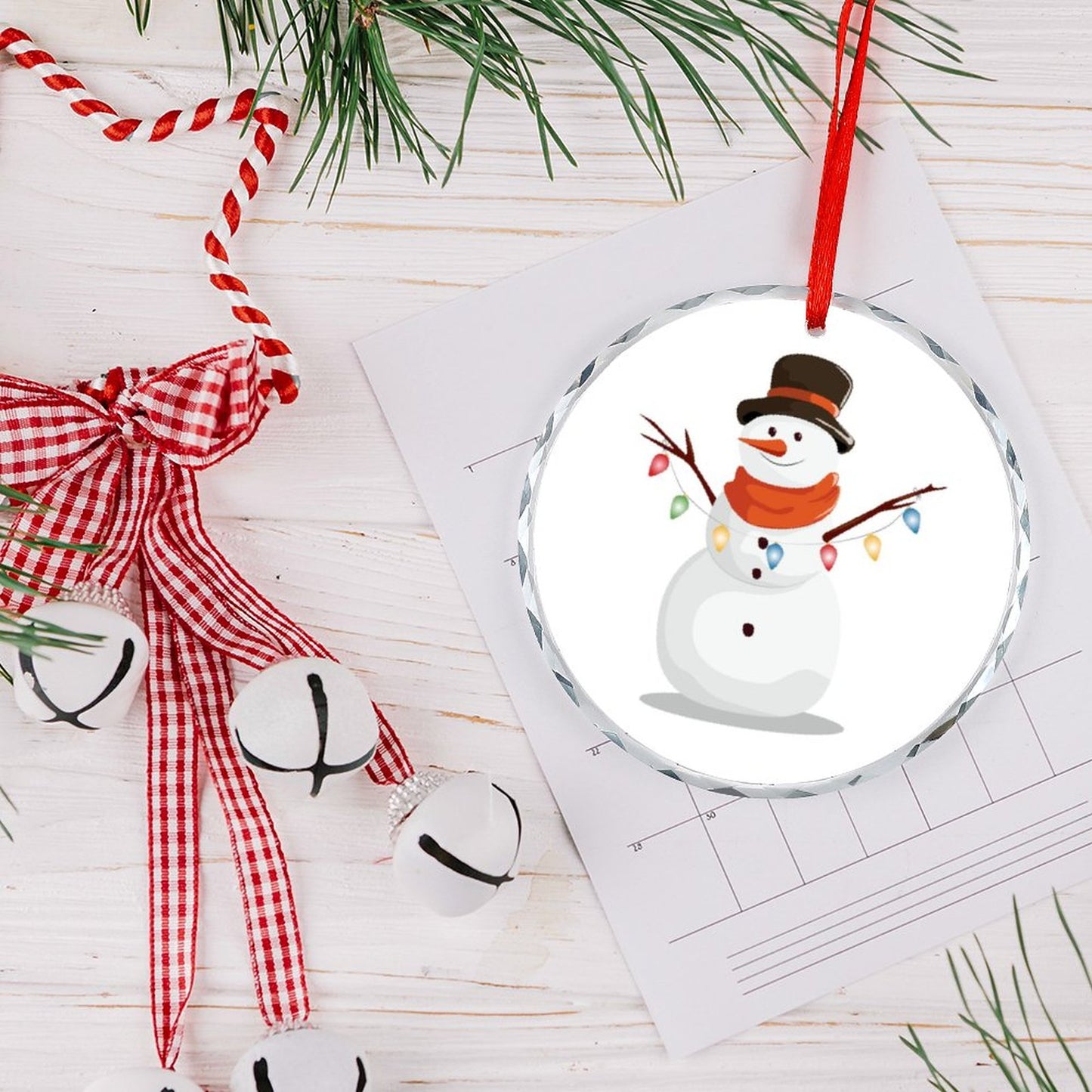 Glass Circular Ornament Pendant - Snowman