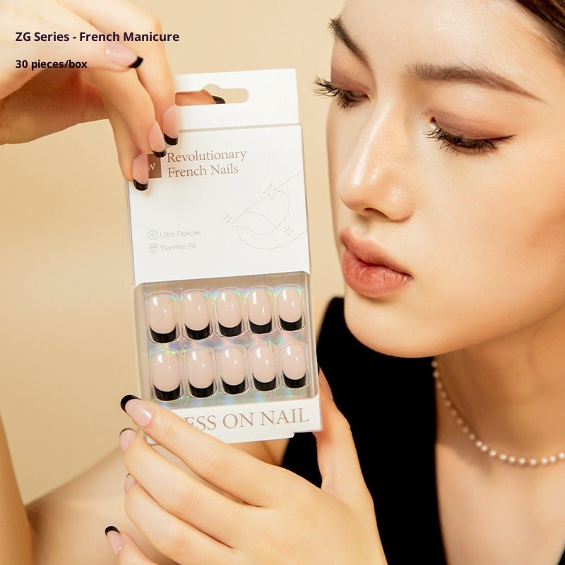 30 Boxed Classic French Wearing Nail Premium Narrow Nail Nail Pads Cross-border Hot Sale Removable Nail Patches
