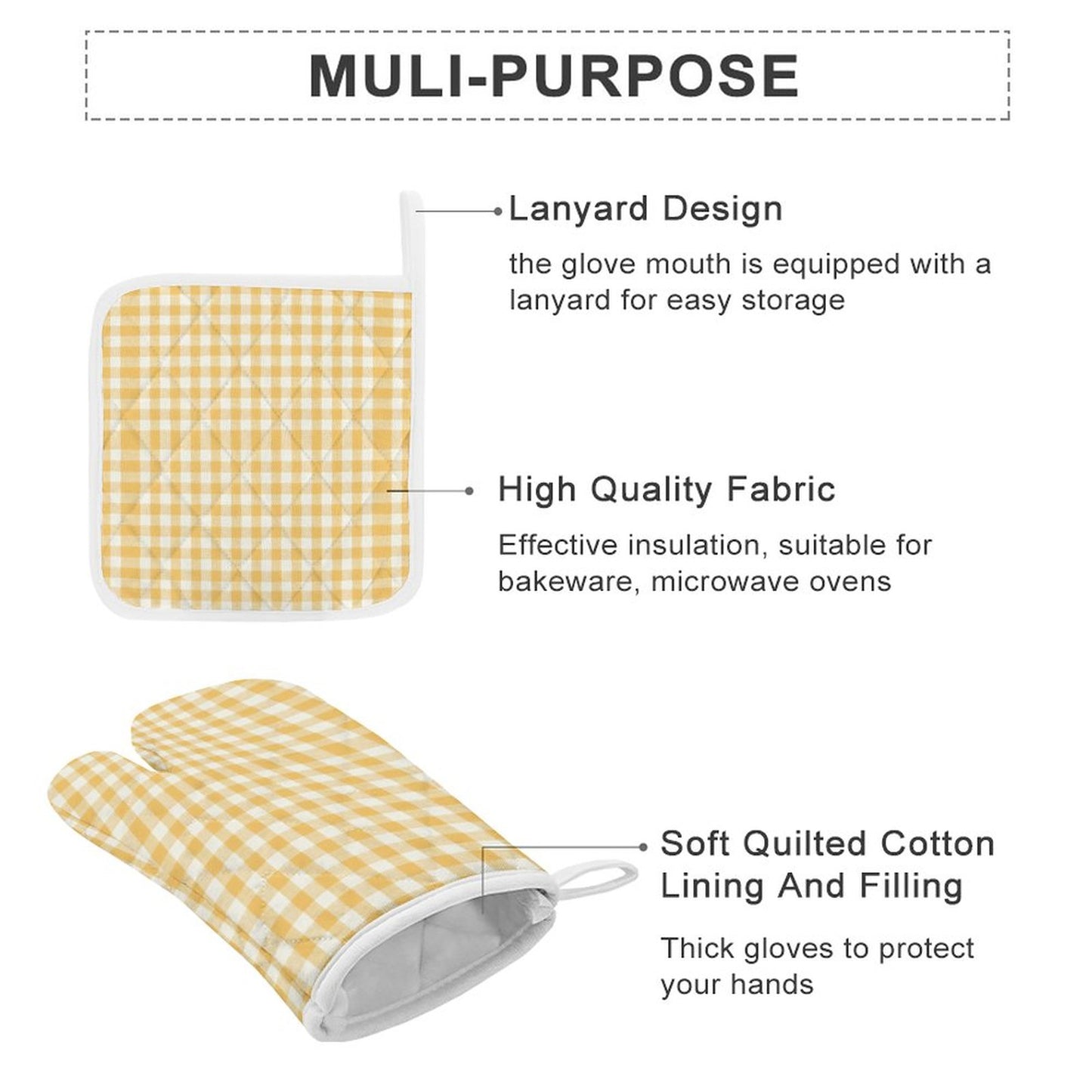 Oven Mitts & Pot Holder Set of 3 Yellow Stripes