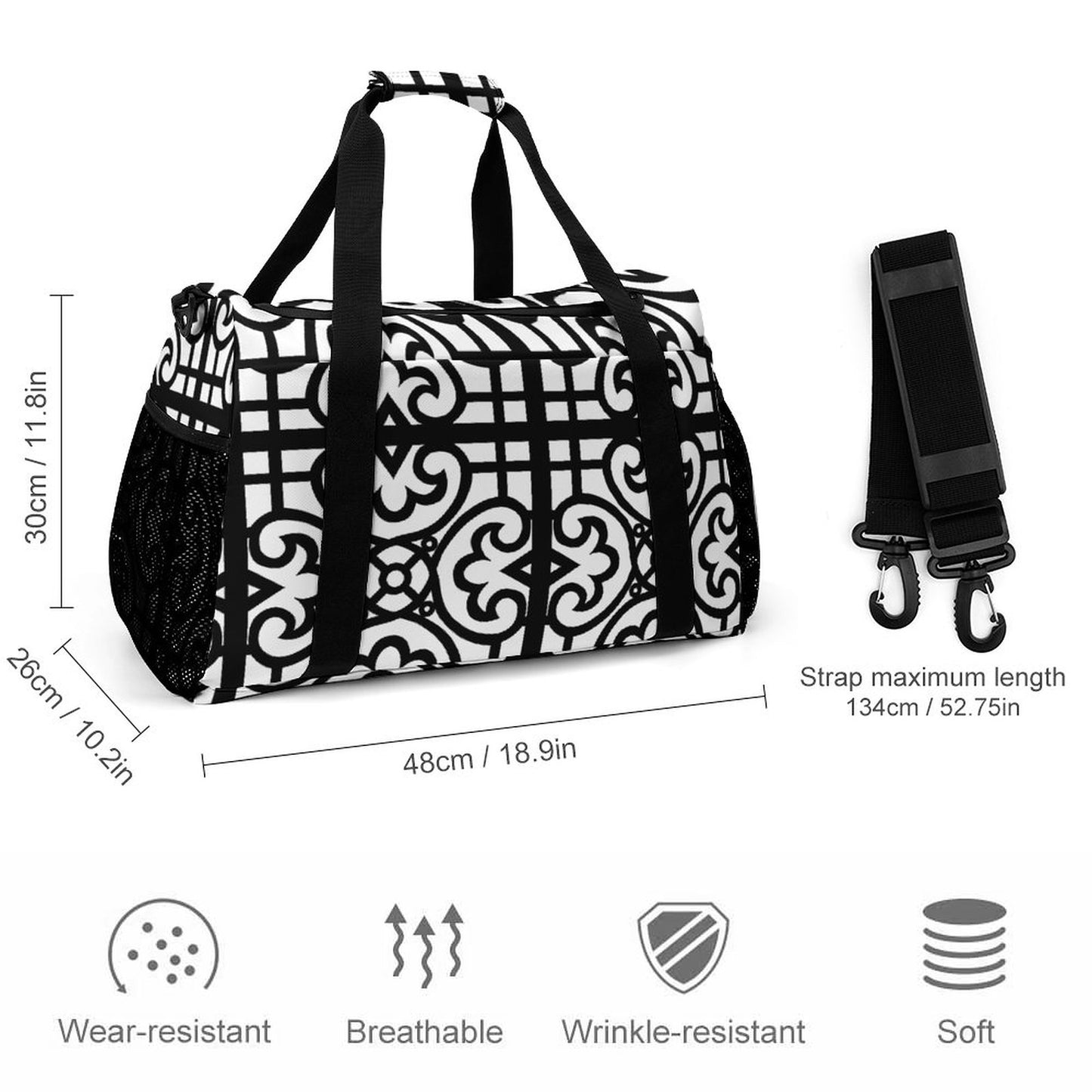 Travel Duffel Bag Black and White
