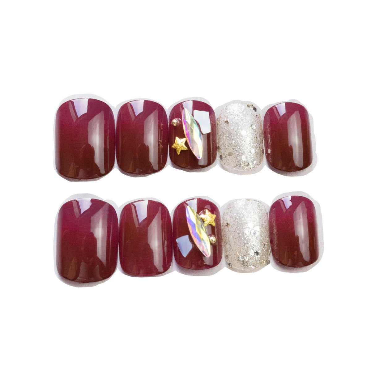 Burgundy star shell whitening nail patch press on nails finished fake nail waterproof removable pregnant women can – Image 5