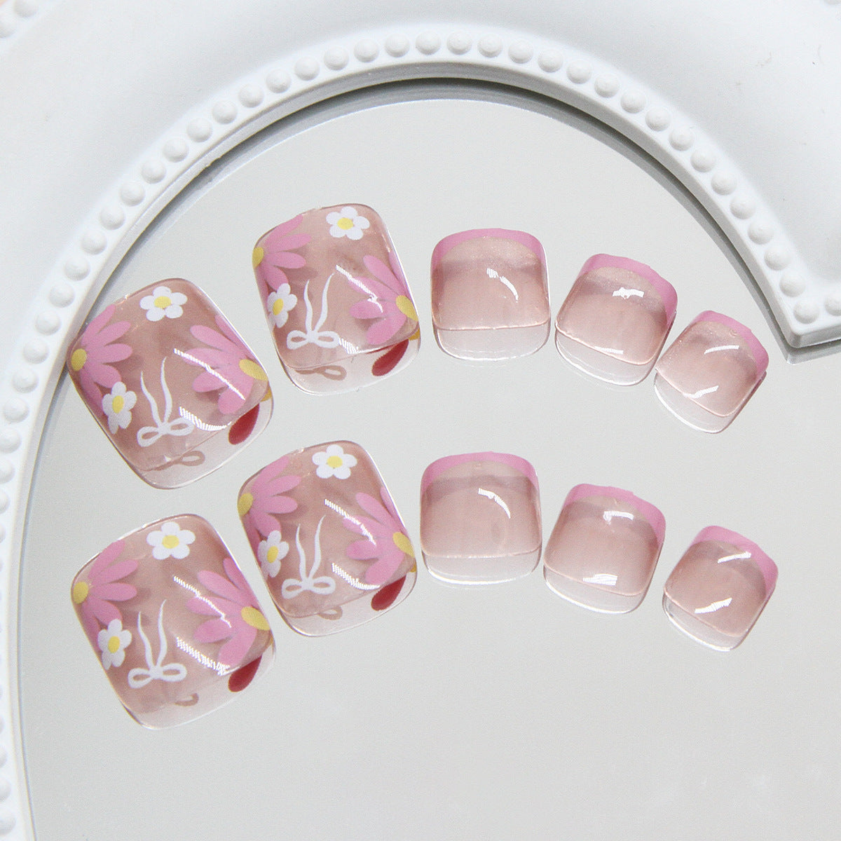purpl small daisy bow Frnch Prss-on tonails nail finishd product rmovabl 24 pics 365nails – Image 4