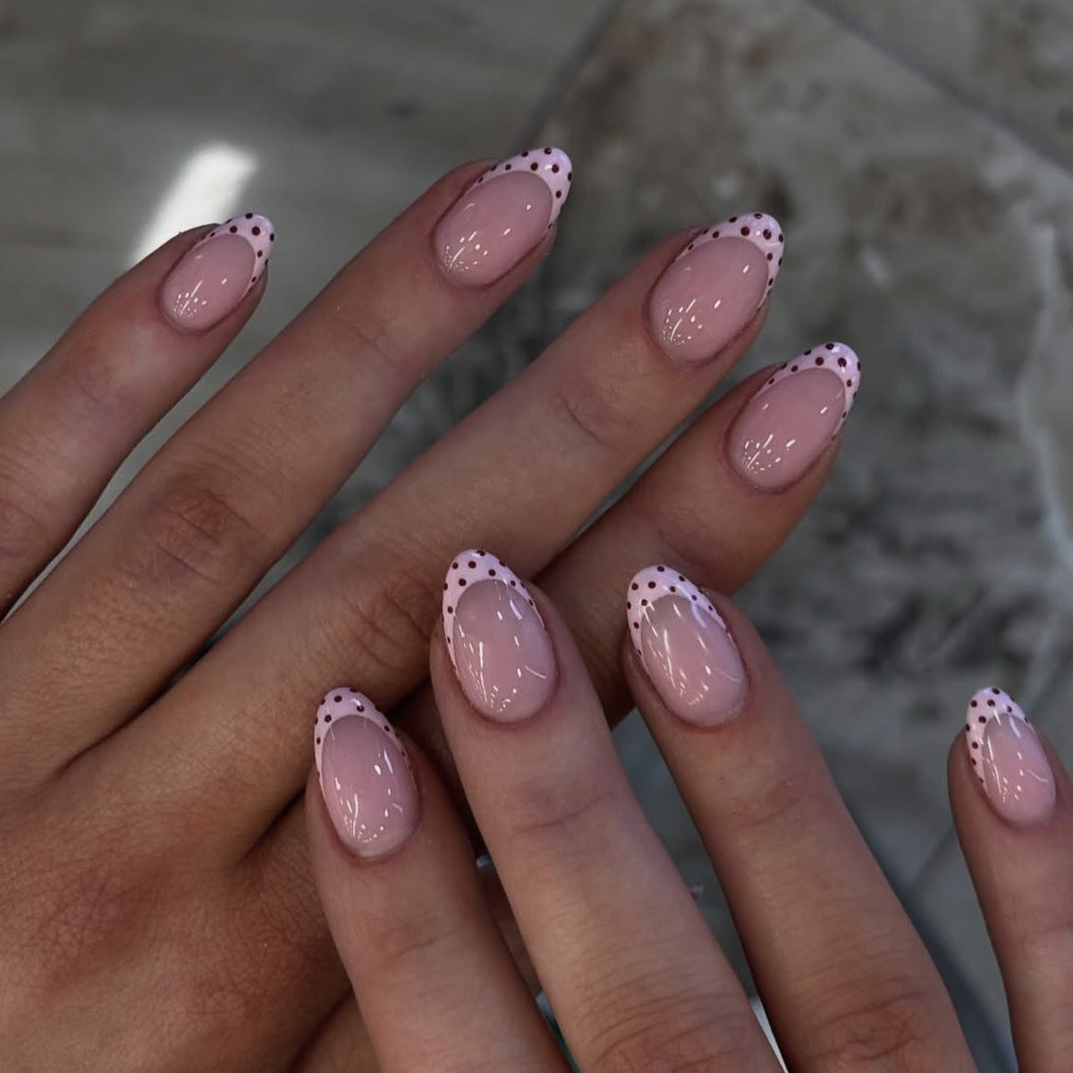 French Minimalist Nude Pink Almond Short Press On Nails – JP4393