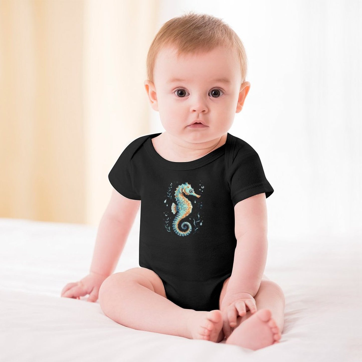 Short Sleeve Baby Romper - Seahorse