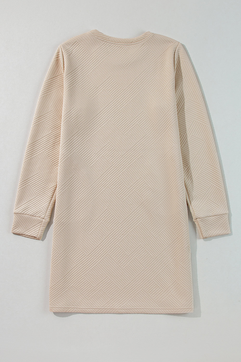 Solid Color Textured Long Sleeve Shift Dress