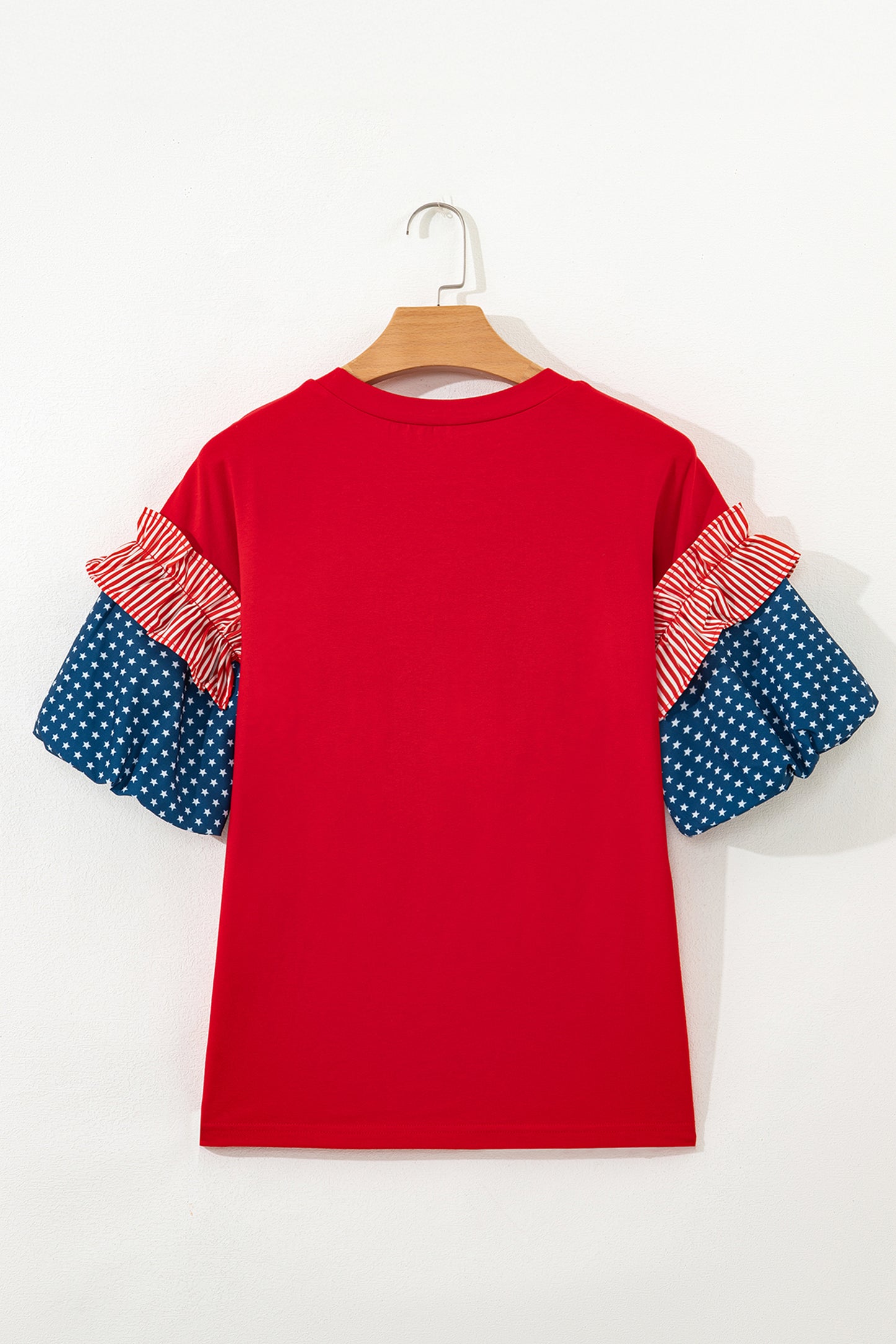 Fiery Red Sequin USA Lettering Patriotic Contrast Splicing Sleeve Top