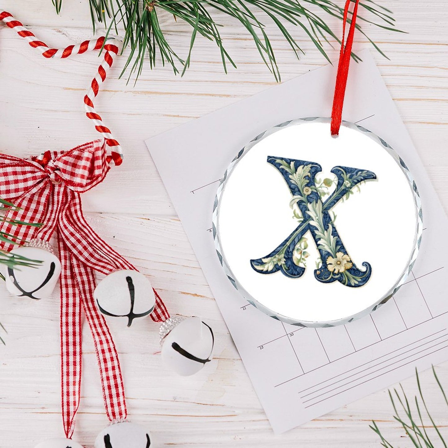 Glass Circular Ornament Pendant - Letter X