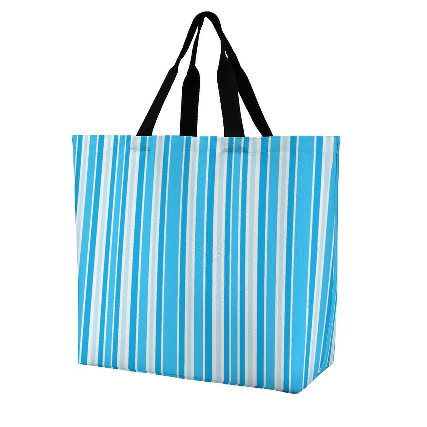 Large One Shoulder Shopping Bag Blue Stripes