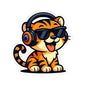 Cool Tiger Headphones Kiss-Cut Stickers, Fun Animal Stickers, Laptop Decals, Cute Home Decor, Gift for Cat Lovers