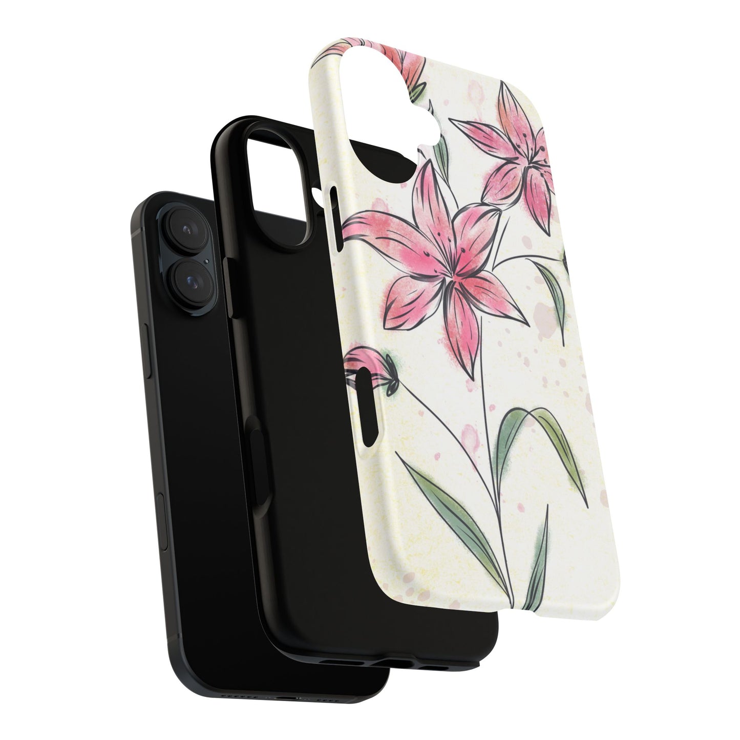 Floral Phone Case with Elegant Pink Lilies, Cute Floral Accessories, Phone Protection, Gift for Her, Stylish Cell Phone Cover