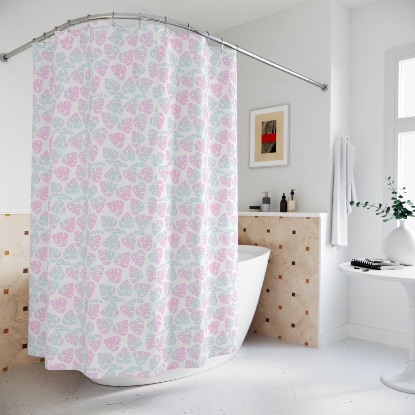 Tropical Leaf Shower Curtain, Bathroom Decor, Boho Style, Home Aesthetic, Gift for Housewarming, Summer Vibes