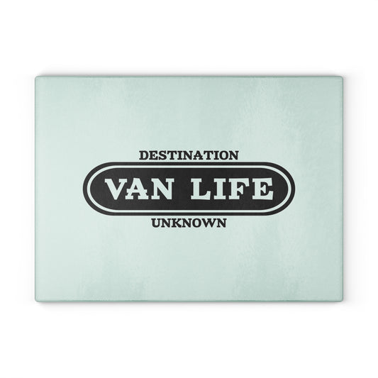 Van Life Glass Cutting Board - Perfect Gift for Travelers, Kitchen Decor, Campsite Cooking, RV Living, Adventure Enthusiasts