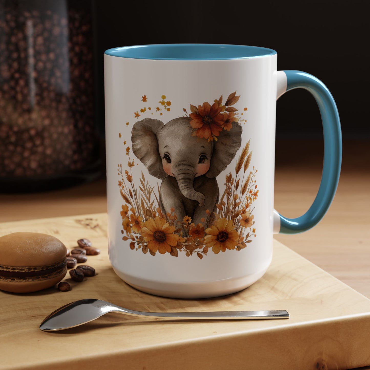 Adorable Elephant Floral Coffee Mug, Cute Animal Mug, Coffee Lover Gift, Kids Mug, Baby Shower Decor