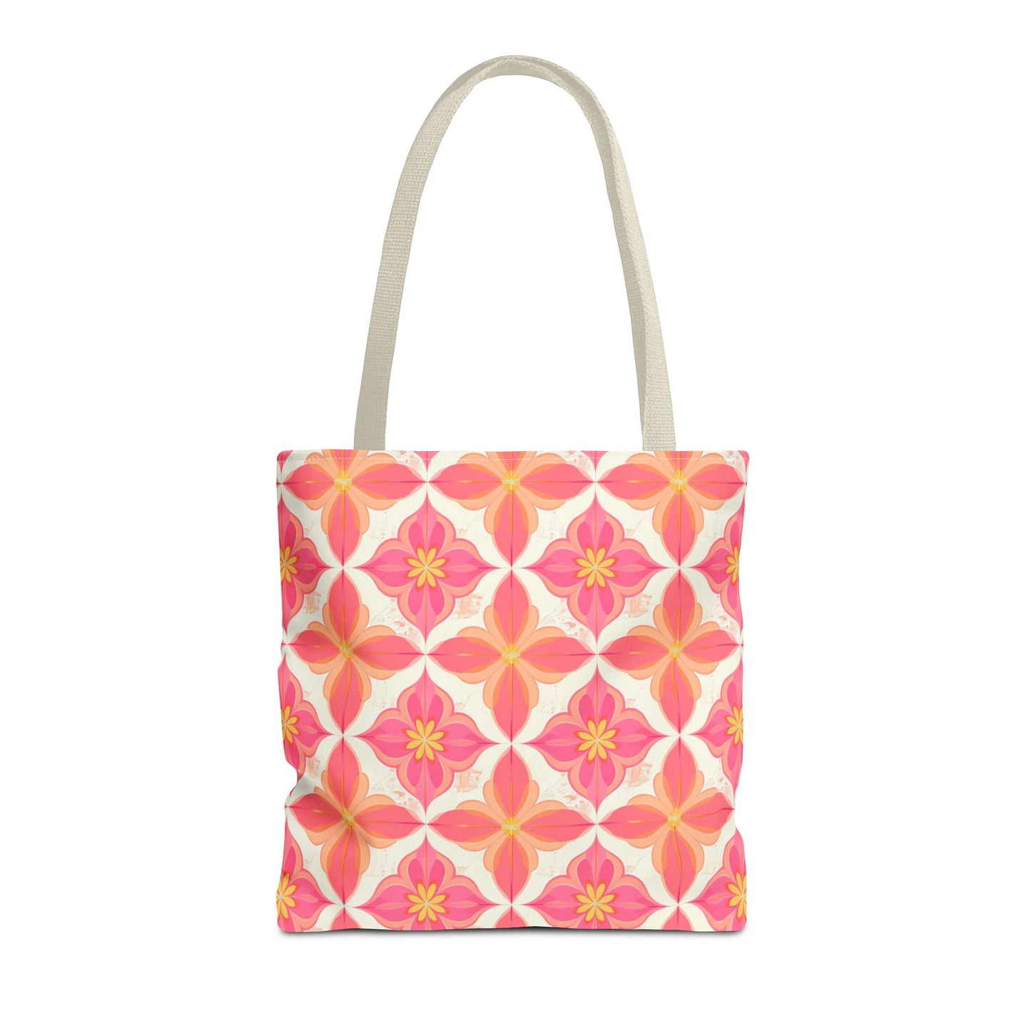 Pink Floral Geometric Tote Bag — All-Over Print Reusable Shopper
