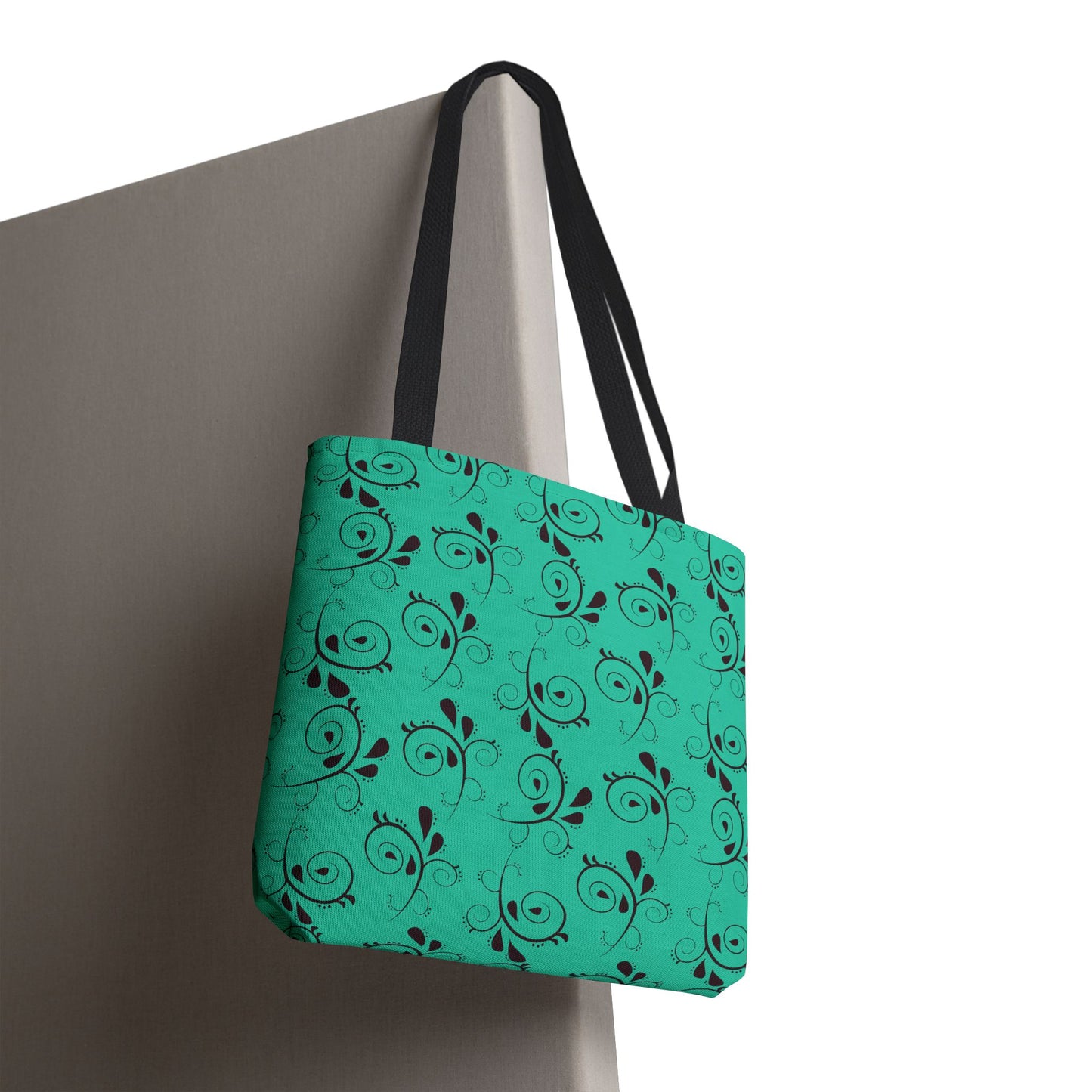 Turquoise Floral Swirl Tote Bag – All-Over Print Stylish Shopping Bag