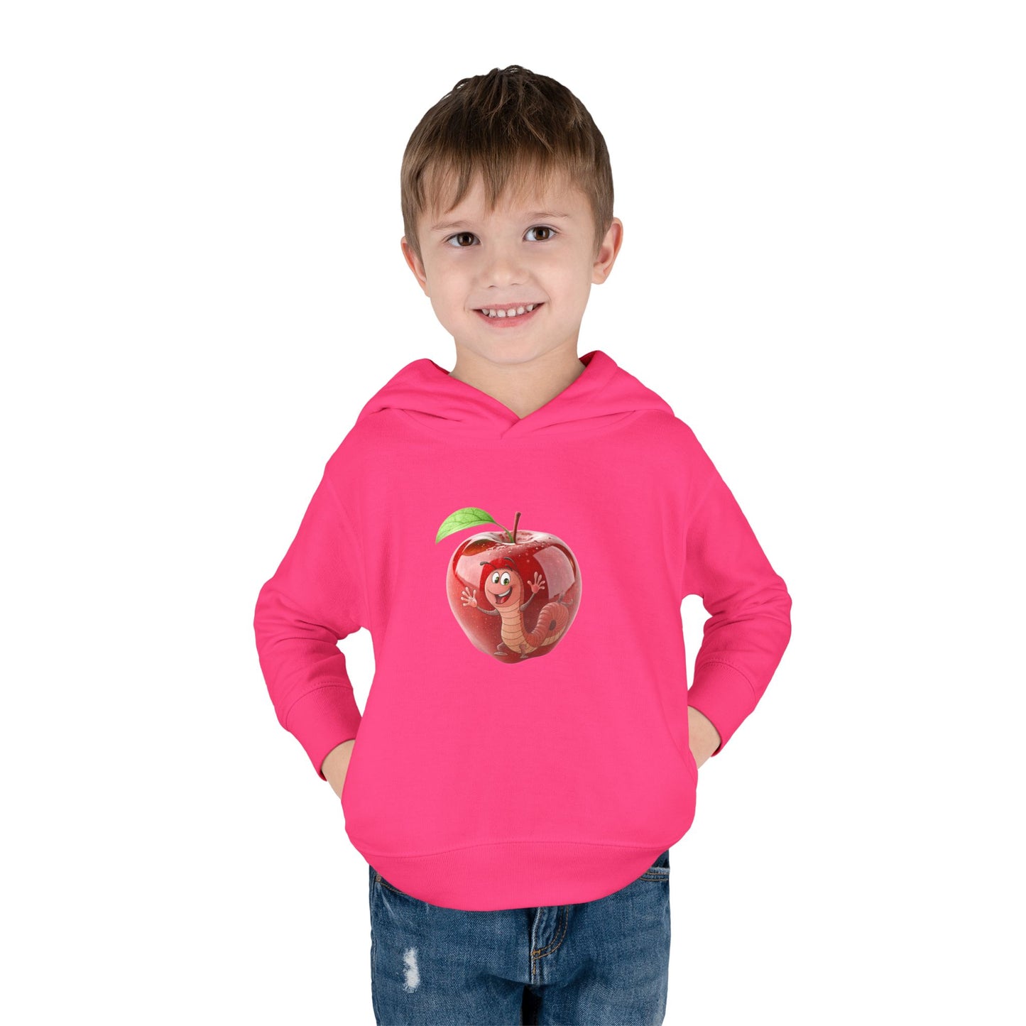 Cute Apple Toddler Pullover Fleece Hoodie - Cozy, Fun, Playful Kidswear, Perfect Gift for Birthdays, Play Dates, or Fall Outings