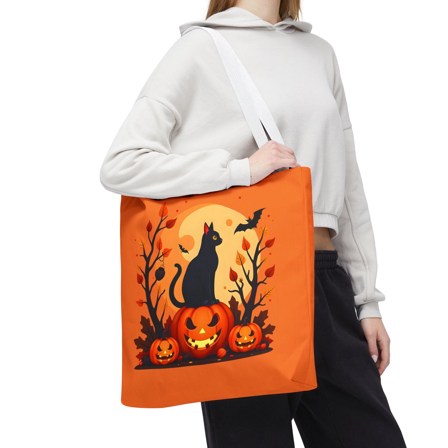 Halloween Cat Tote Bag | Spooky Halloween Accessory, Trick or Treat, Gift for Cat Lovers, Fall Fashion Must-Have, Pumpkin Decor