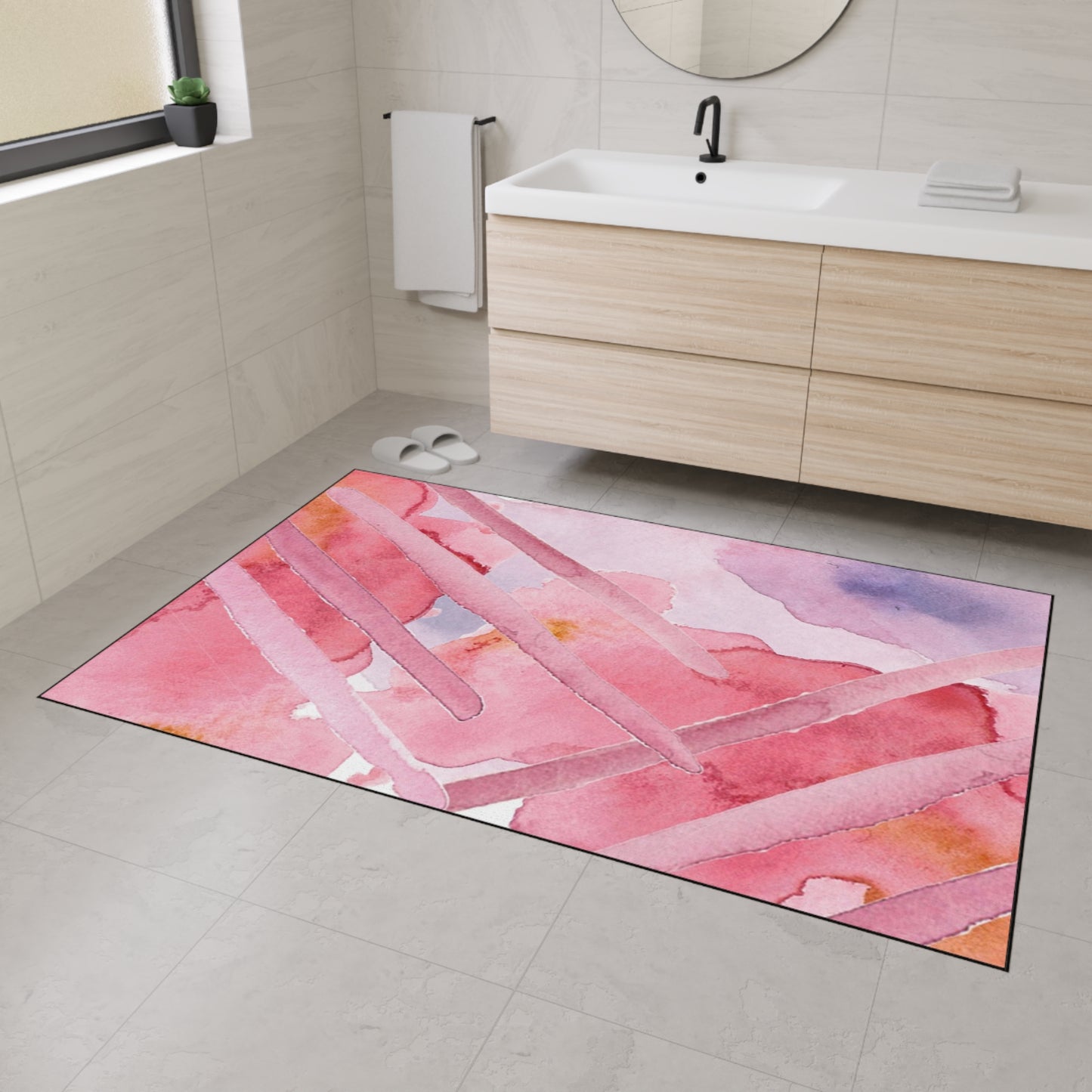 Pink Watercolor Abstract Heavy-Duty Floor Mat — Slip-Resistant Entry & Kitchen Rug