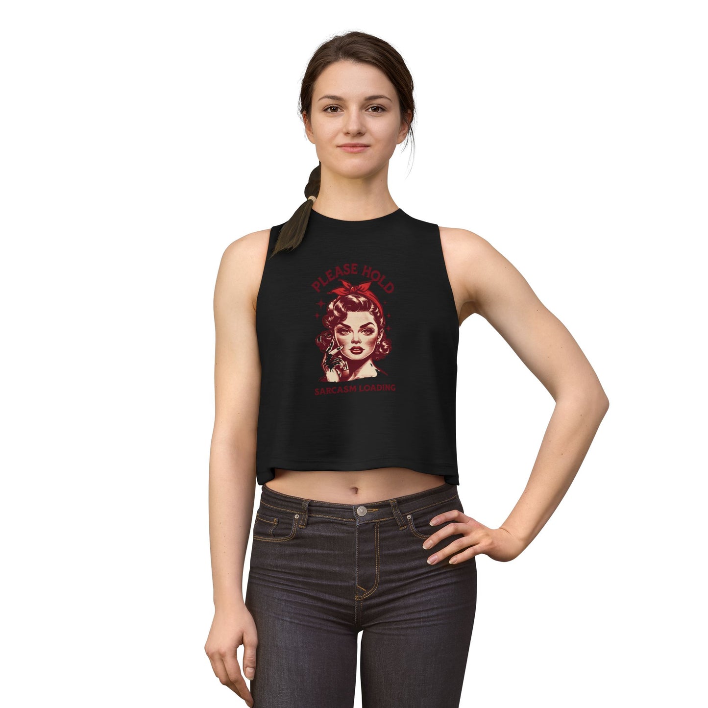 Women's Crop Top — 'Please Hold, Sarcasm Loading' Retro Pin-Up Tank