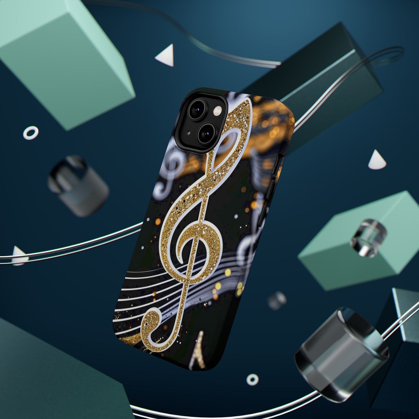 Music Notes Magnetic Impact-Resistant Phone Case — Gold Treble Clef Design
