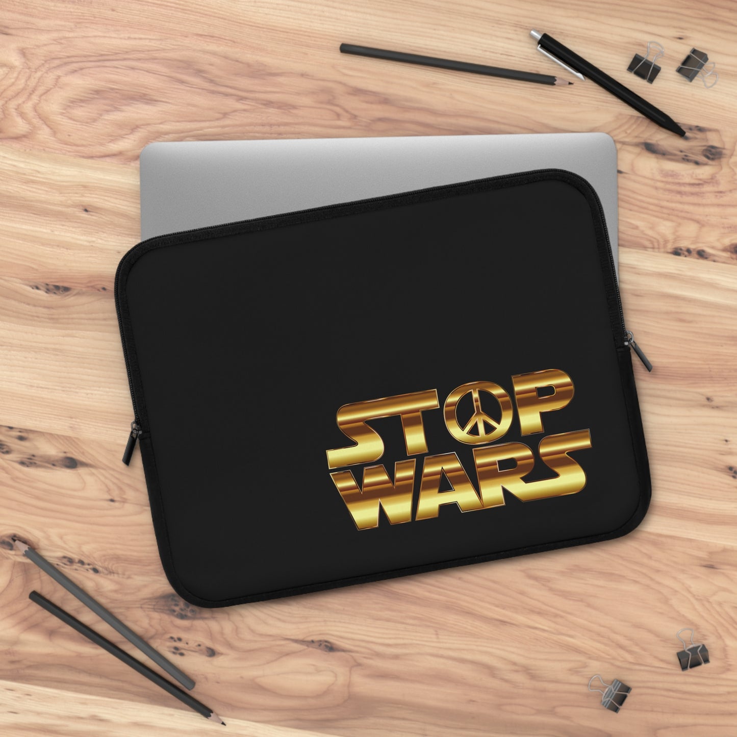 Stop Wars Laptop Sleeve - Stylish Tech Accessory for Peace Lovers, Gift for Students & Professionals, Perfect for Everyday Use, Black Sleeve