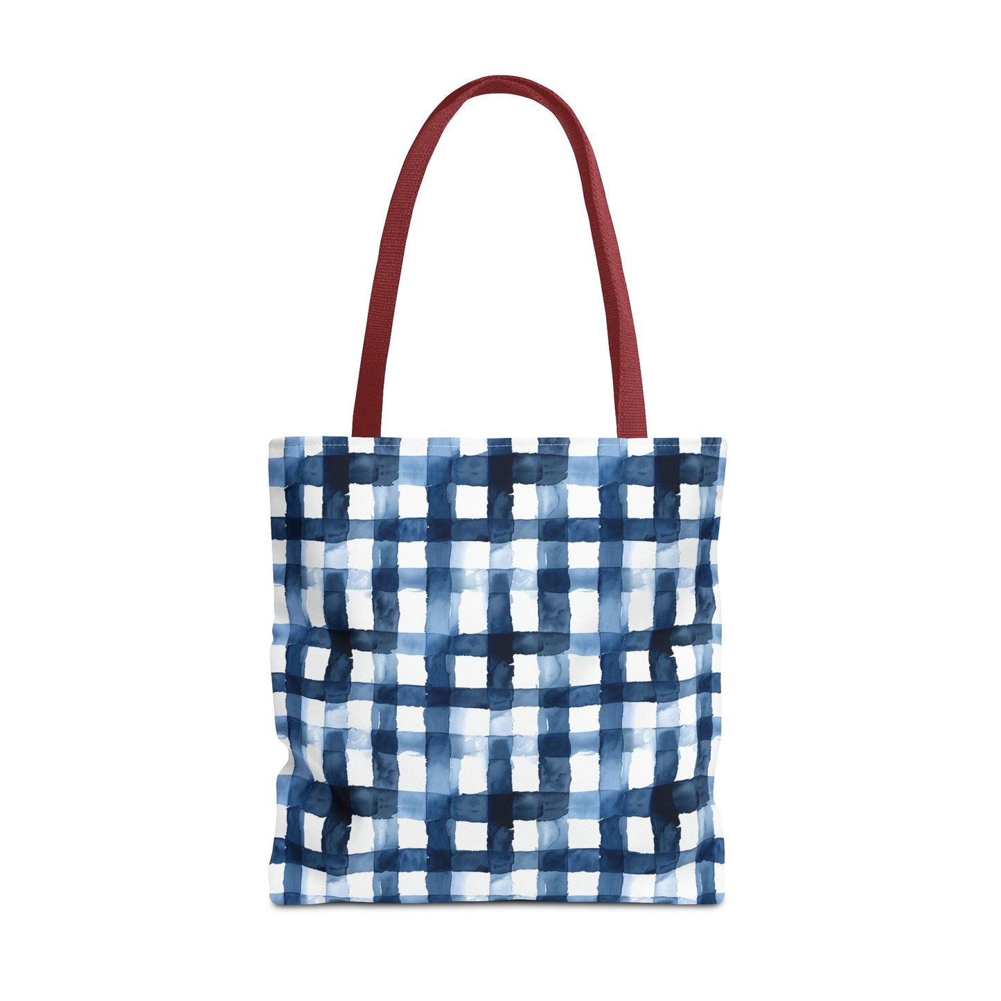 Blue Watercolor Plaid Tote Bag — Navy Check Pattern All-Over Print