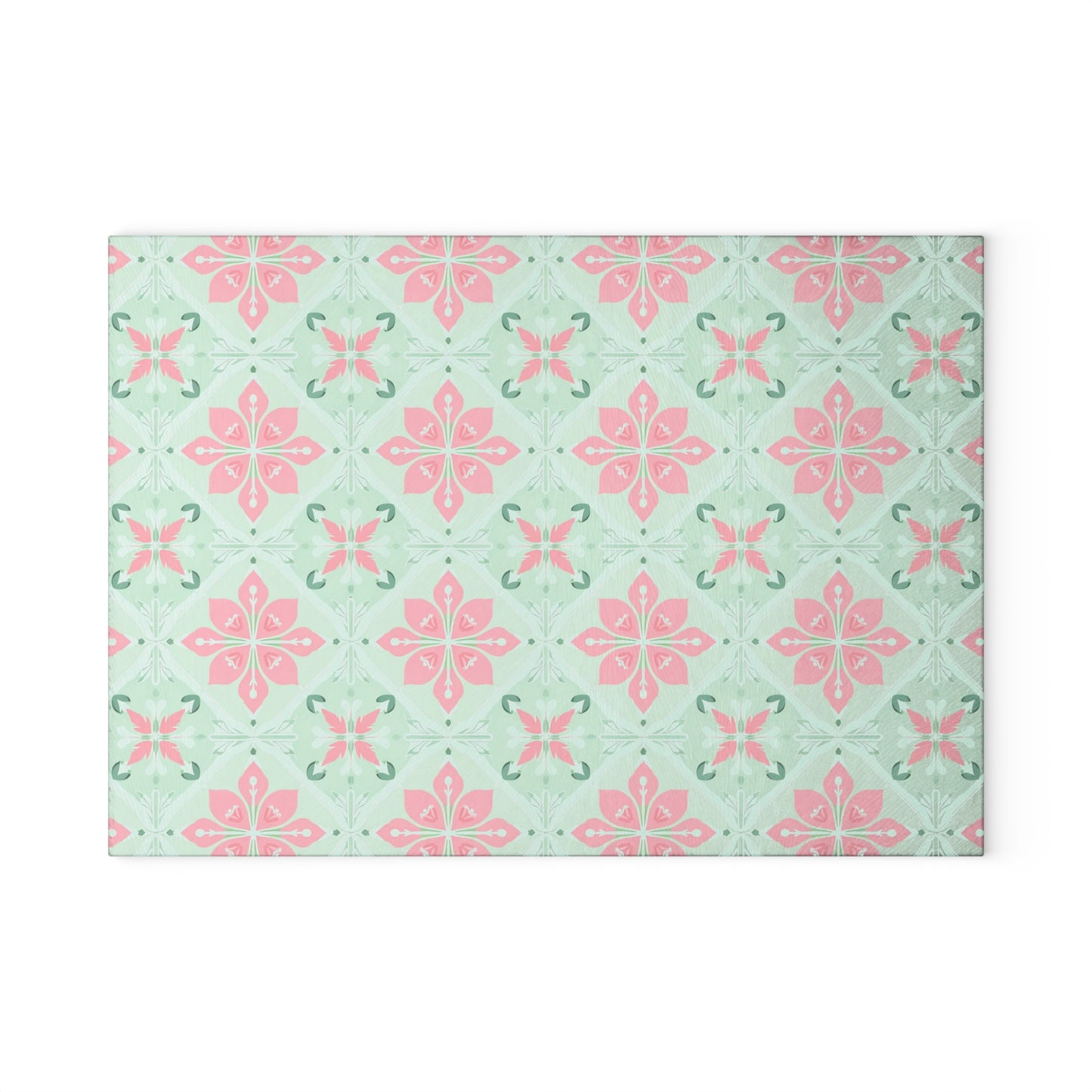 Glass Cutting Board – Pastel Pink & Mint Tile Pattern Kitchen Board