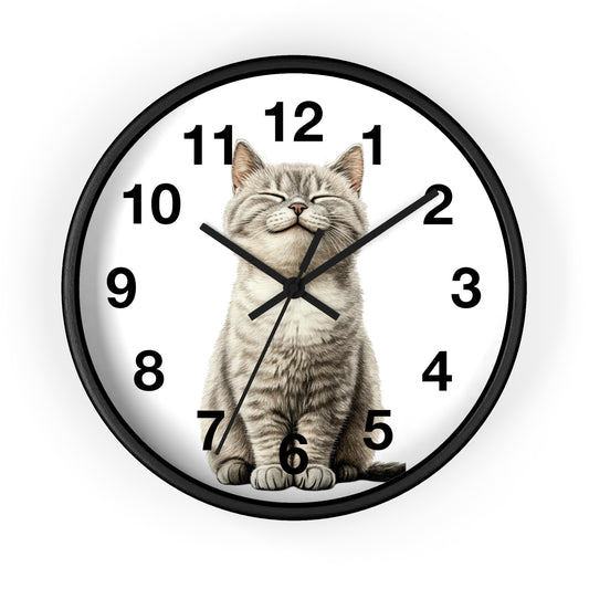 Smiling Tabby Cat Wall Clock — Cute Cat Decor for Living Room, Nursery & Gifts