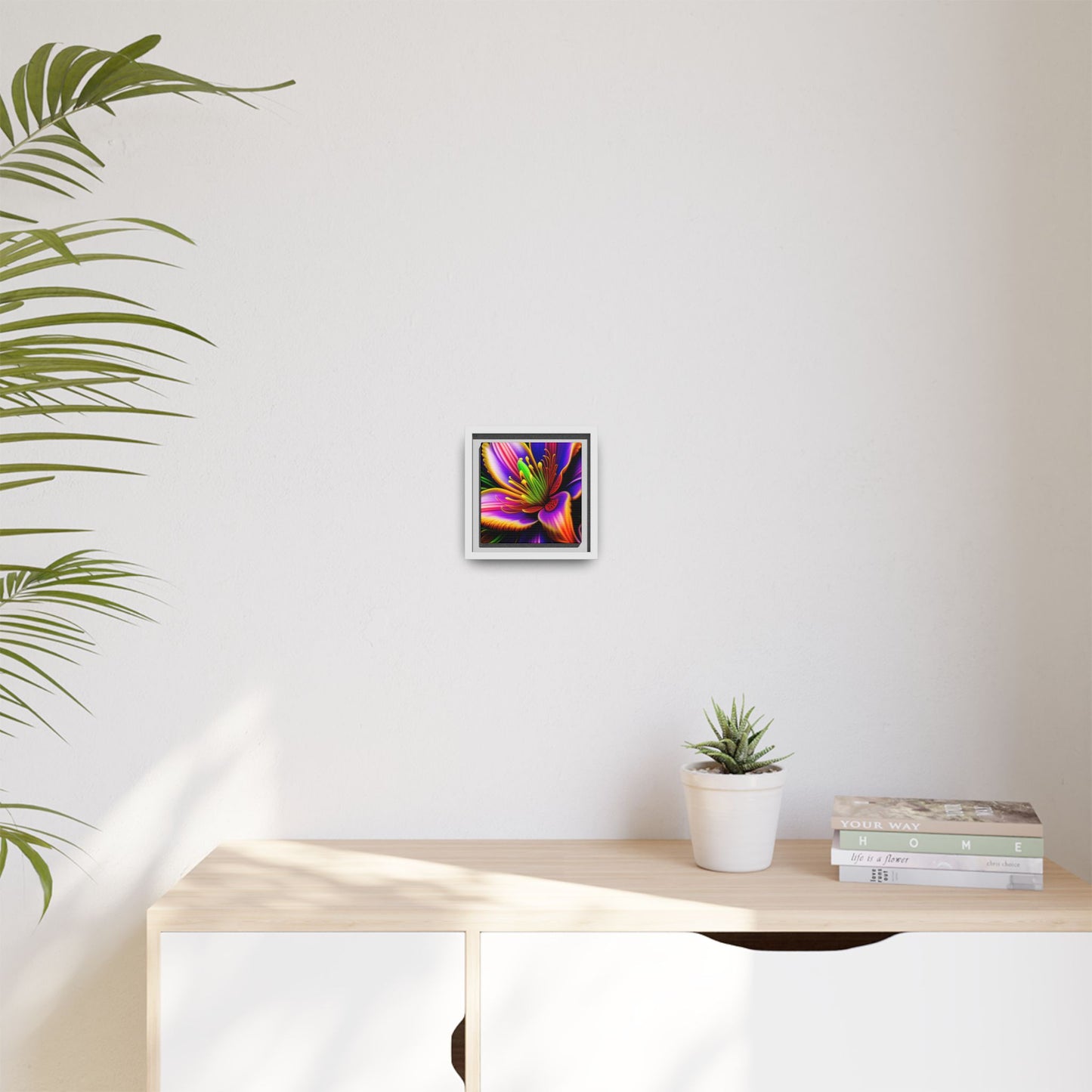 Vibrant Neon Floral Matte Canvas Print — Framed Wall Art