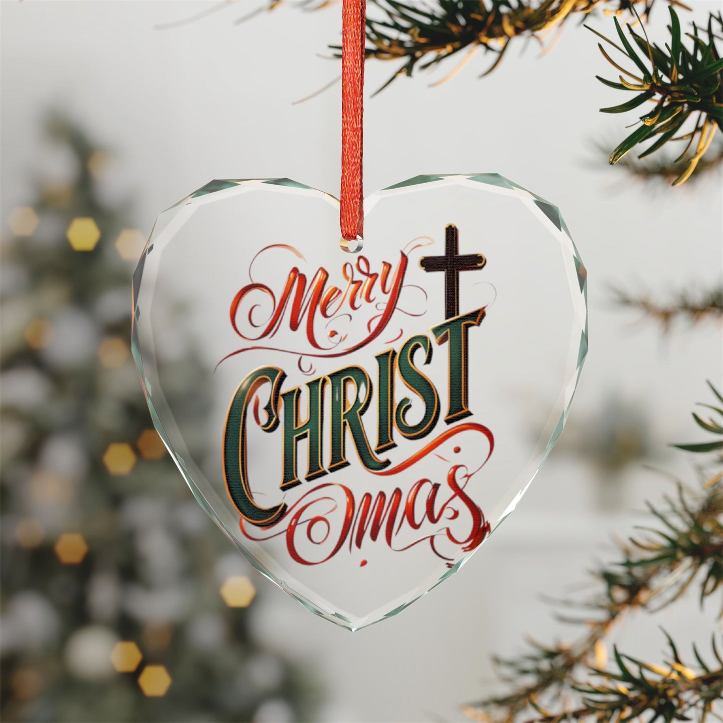 Merry CHRISTmas Heart Crystal Ornament — Religious Christmas Tree Decoration
