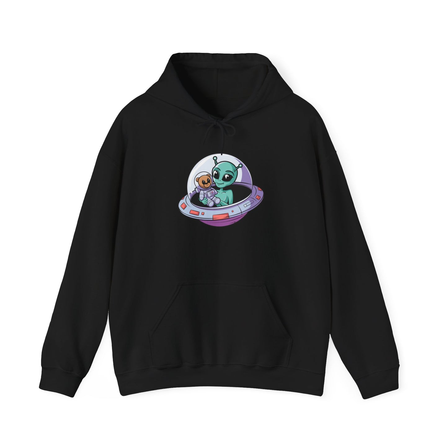Cute Alien and Kid Hoodie, Unisex Heavy Blend Sweatshirt, UFO Lover Gift, Halloween Costume, Space-Themed Outfit, Birthday Present