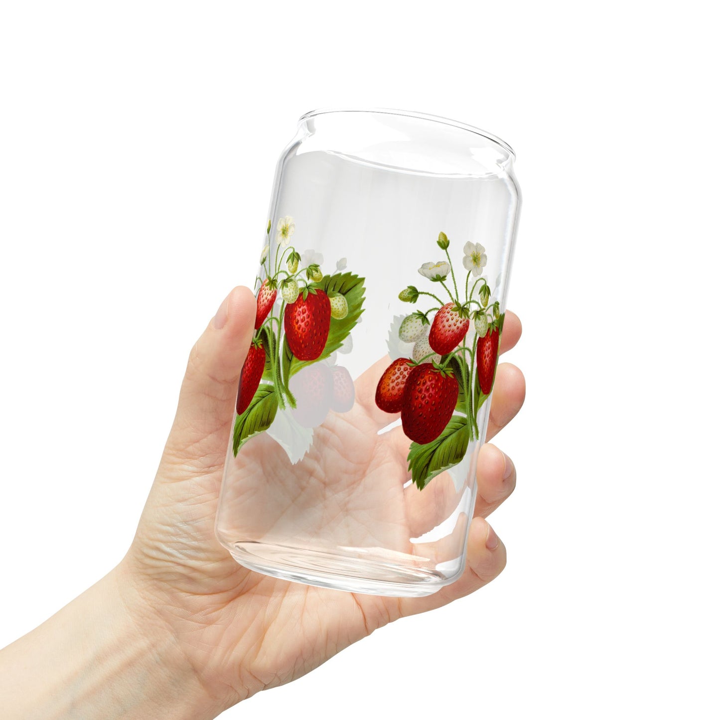 Strawberry-Painted Sipper Glass, Eco-Friendly Drinkware for Smoothies, Juices, Gifts for Mom, Summer Parties, Kitchen Decor