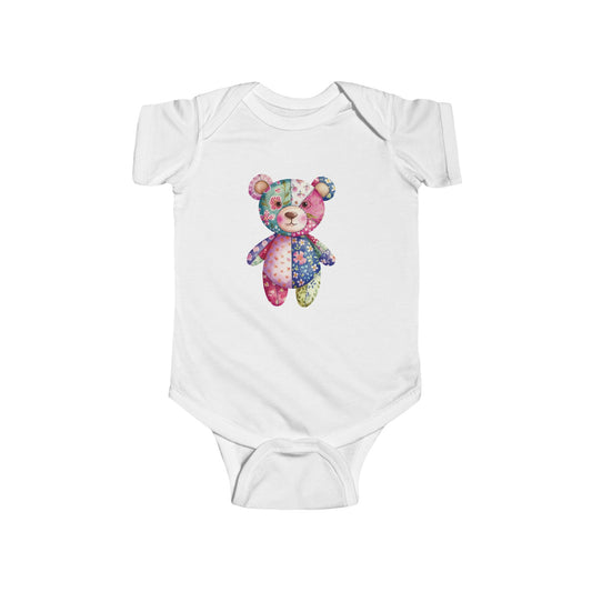 Colorful Floral Teddy Bear Baby Bodysuit, Infant Outfit, Cute Gift, Baby Shower, Nursery Wear, Adorable Newborn Clothing